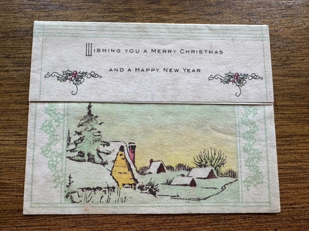 Vintage Art Deco Christmas Greeting Card Folding Winter Scene c1930s